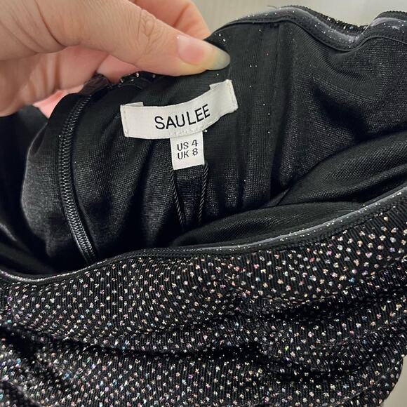 SAU LEE Revolve Black Strapless Faye Metallic Ruched Mini Dress W/ Gloves 4 - Picture 8 of 9